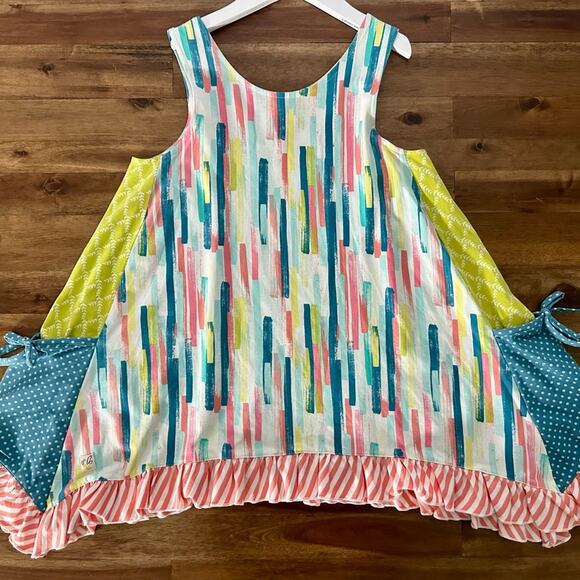 Wildflowers Best Day Ever Watercolor Top Blue Pink Green Sleeveless Knit 14 - Picture 2 of 7